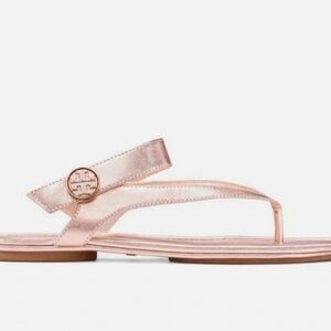 Tory Burch Rose Gold Metallic Minnie Travel Thongs Women's Sandals